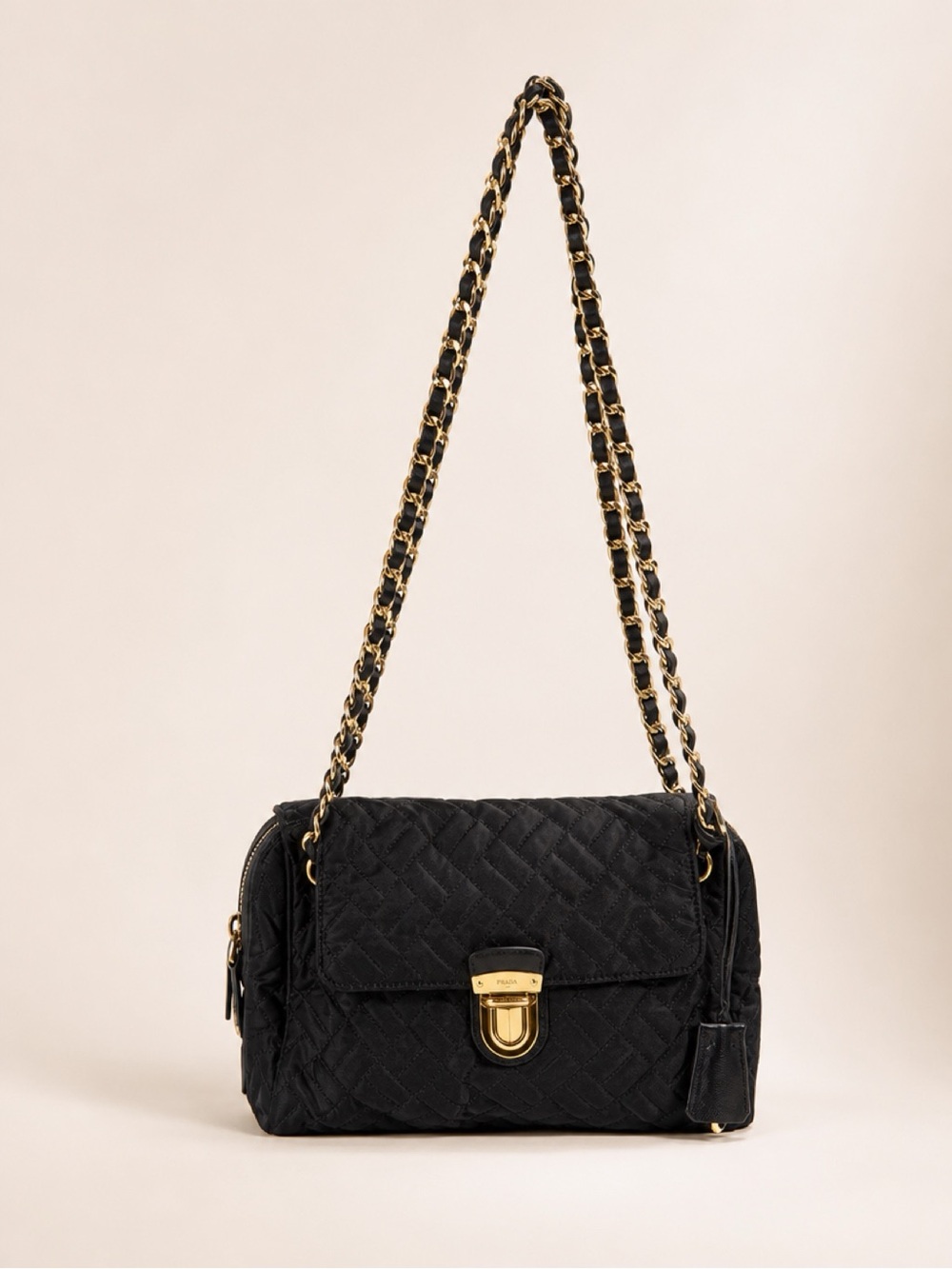 Prada Black Quilted Crossbody Bag with Gold Chain